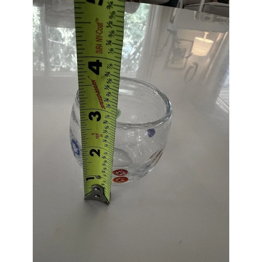 Crate & Barrel Millefiori Votive Candle Holder Blown‎ Bubble Glass Zazz 2.5